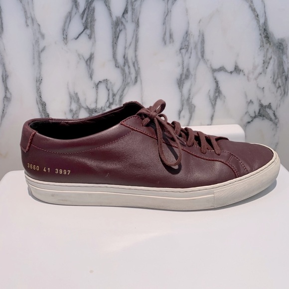 Common Project Burgundy Leather Lowtop Sneakers - Picture 1 of 8